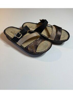 Alegria Womens Slide Sandals Size 39 Black & Bronze Leather Straps Adjustable